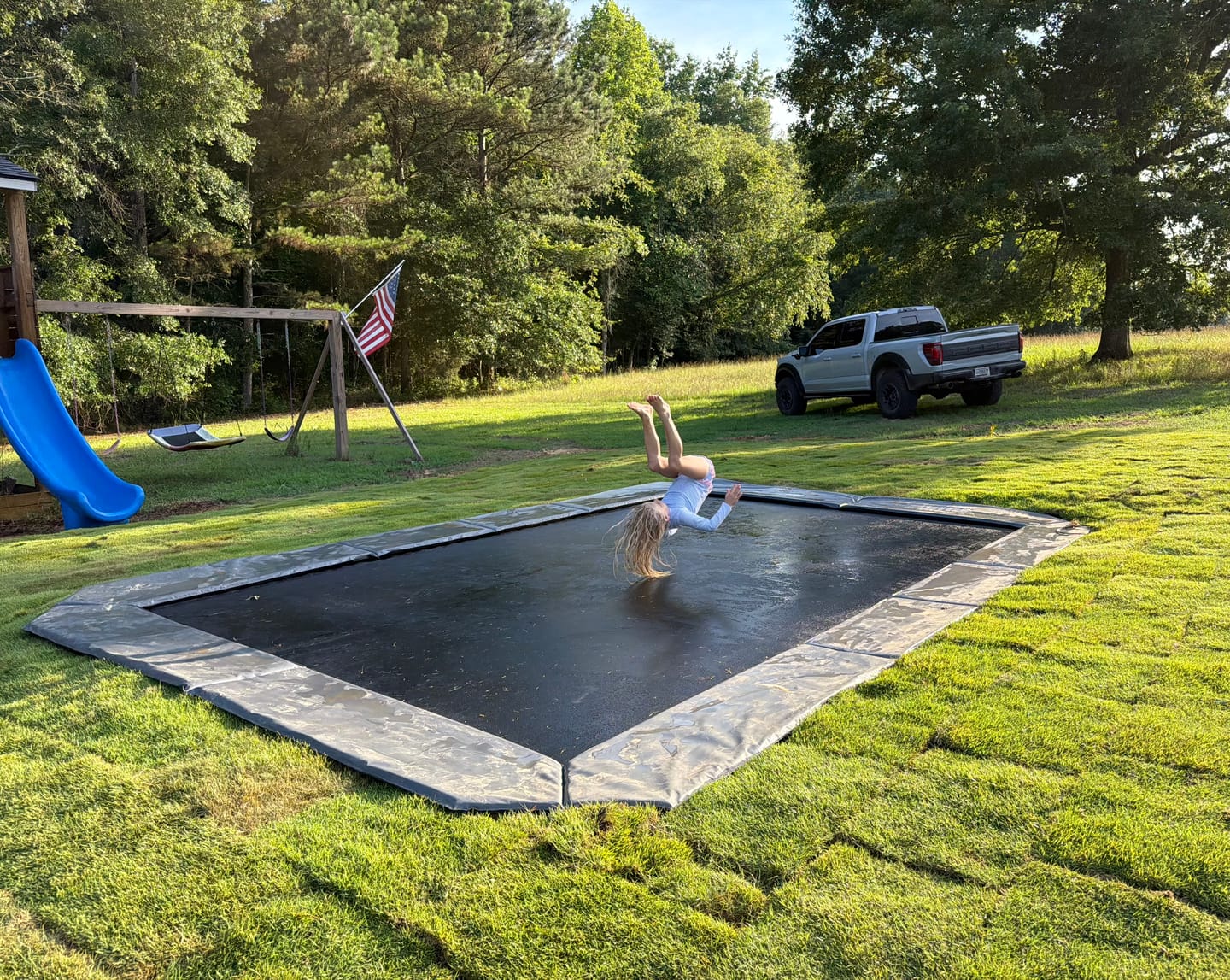 Customer photo review of Summer Bundle! 12x18' Rectangle Pro-Line MAX Avyna In-Ground Trampoline + LED Lights + Cover