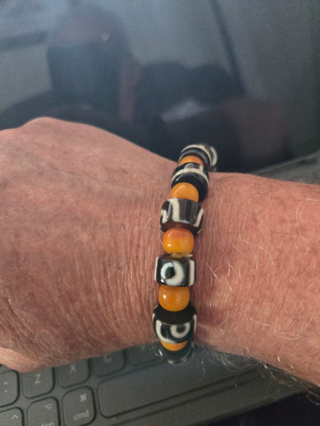 Customer photo review of Tibetan Yak Bone & Dzi Agate Bead Bracelet