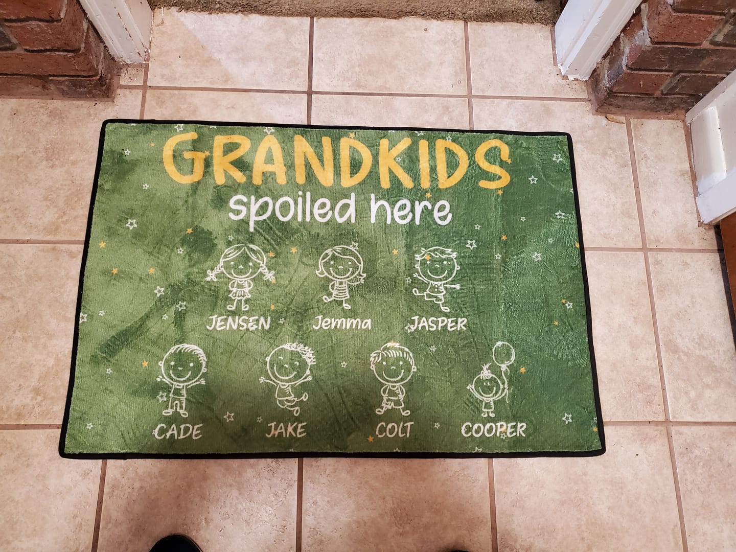 Customer photo review of Grandkids Spoiled Here Doodle - Personalized Doormat
