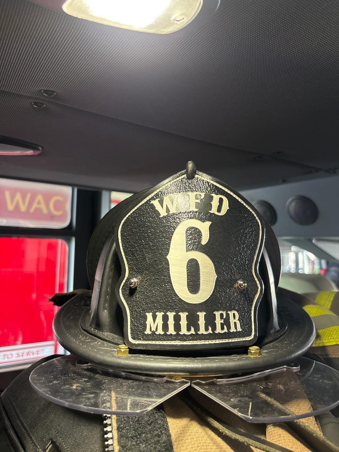 Customer photo review of Bare Bones Leather Firefighter Helmet Shield