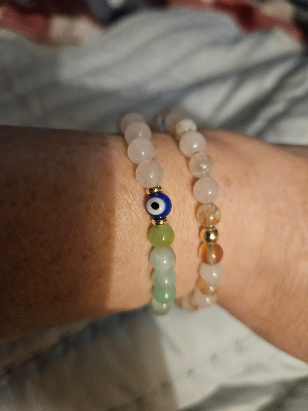Customer photo review of Magnetic Love Return Bracelet Rose Quartz Jade Evil Eye Protection