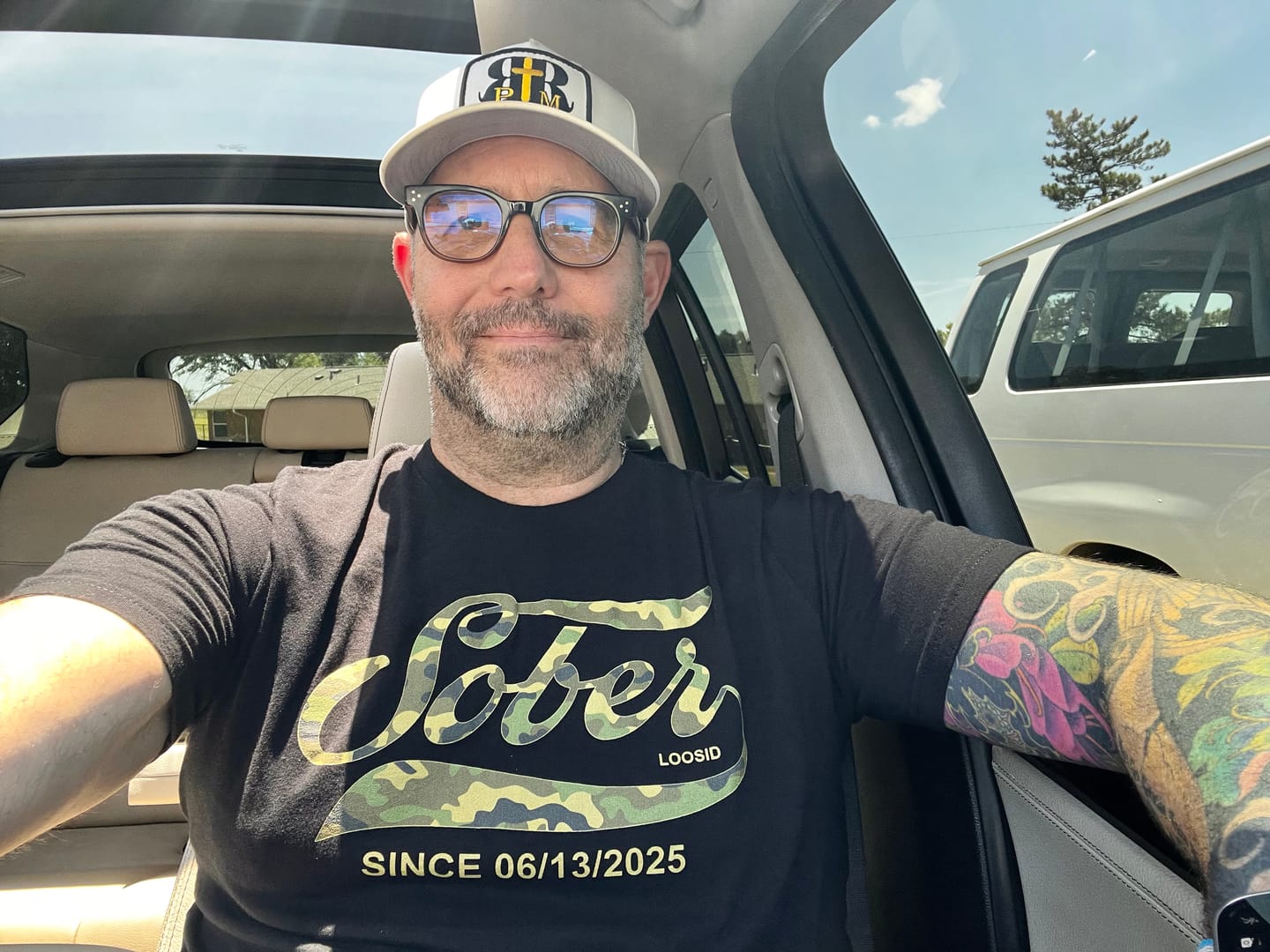 Customer photo review of Sober T Shirt | Sober Since Camo Tee with Personalized Date