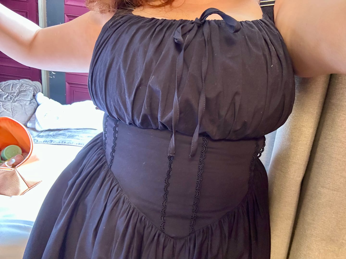 Customer photo review of 'Camille' Navy Fuller Bust Midi Cotton Dress