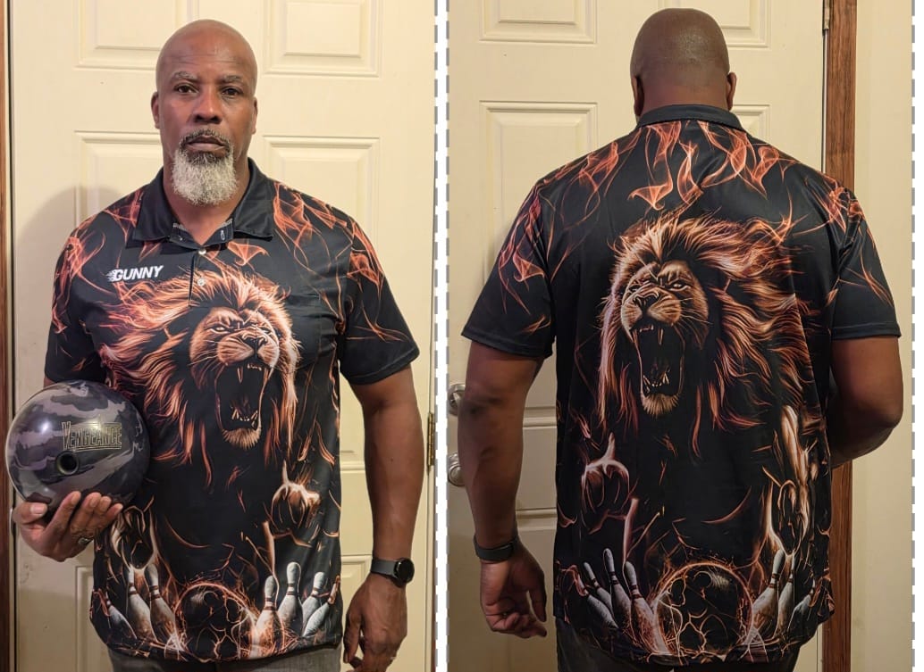Customer photo review of Maxcorners Custom Black And Yellow Flame Lion Bowling Men Polo Shirts, Lion Bowling Team Uniform LM253