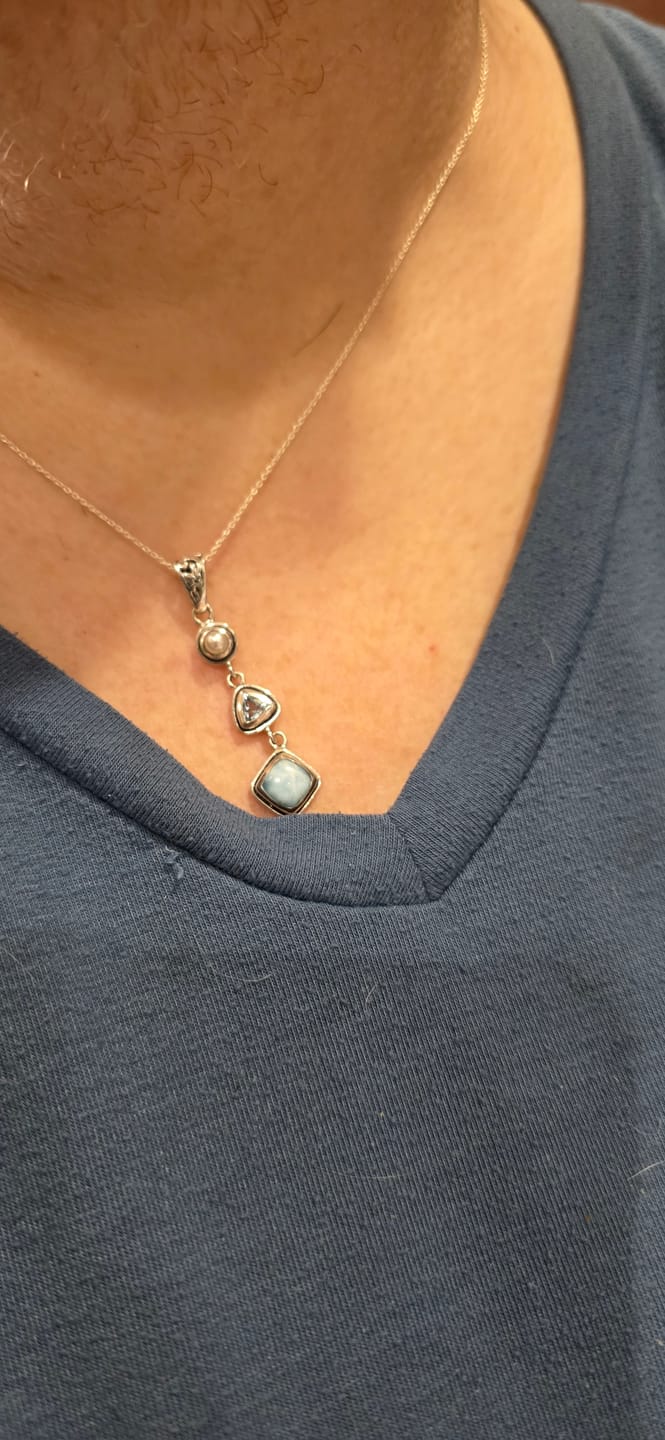 Customer photo review of Silver Larimar Necklace