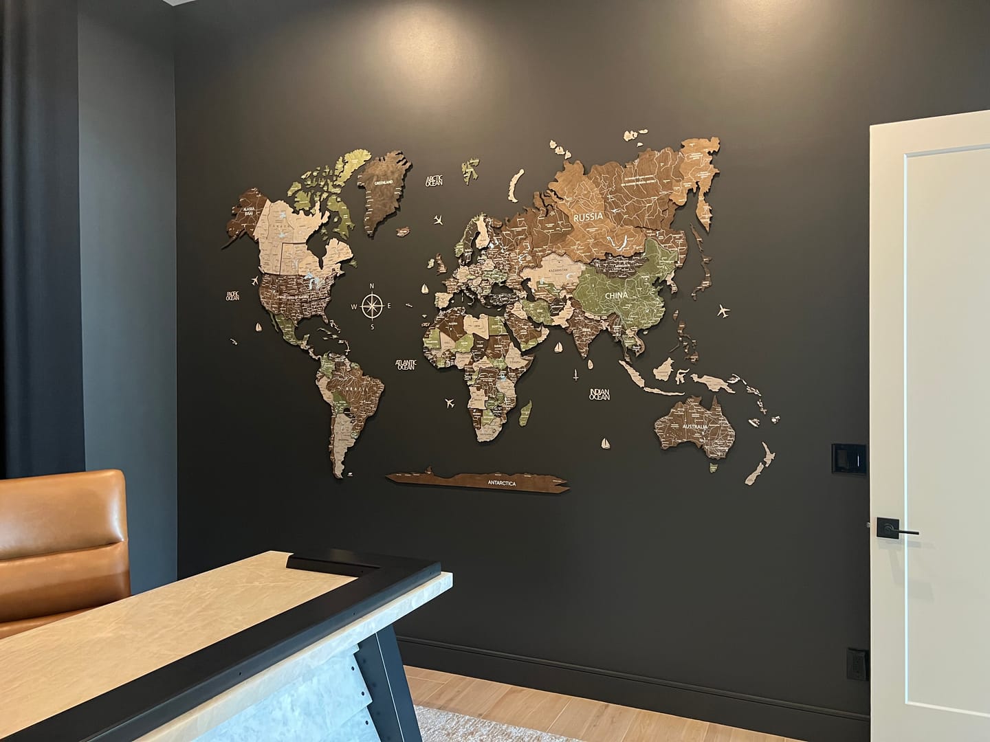Customer photo review of 3D Wooden World Map Wall Decor -Rustic Style