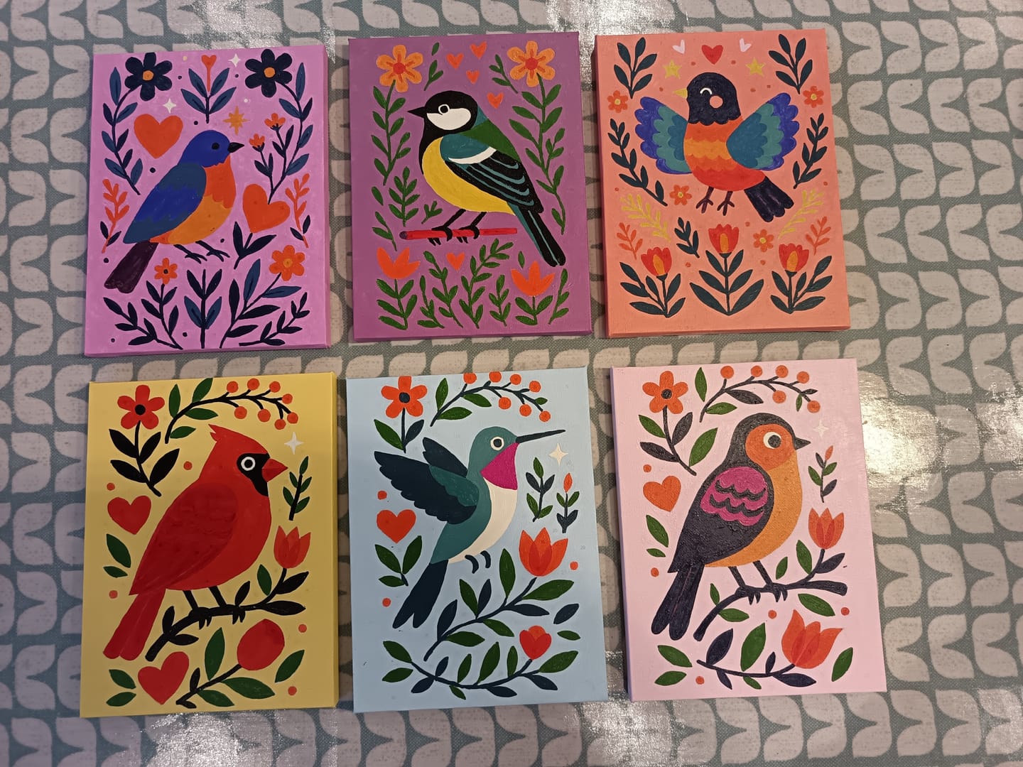 Customer photo review of 6 Mini Paintings - Colorful Birds Set
