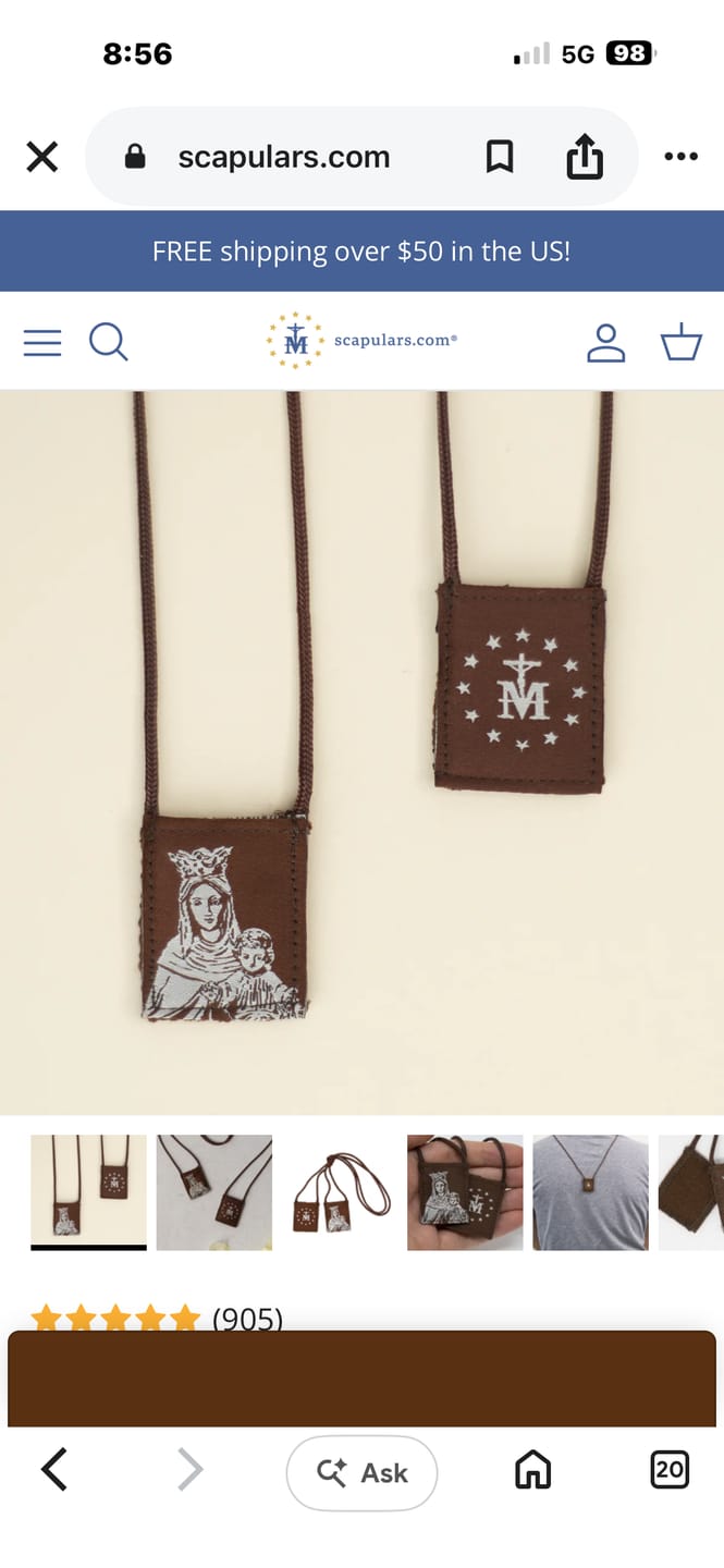 Customer photo review of OLMC Crown of Stars | Our Lady of Mt. Carmel Premium Brown Scapular