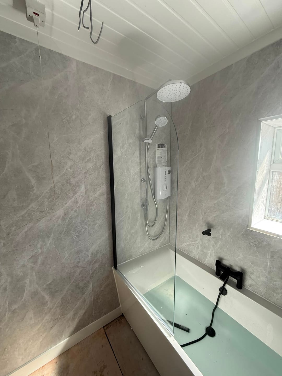 Customer photo review of Premium Light Grey Marble Matt Shower Wall Panel – 1M x 2.4M