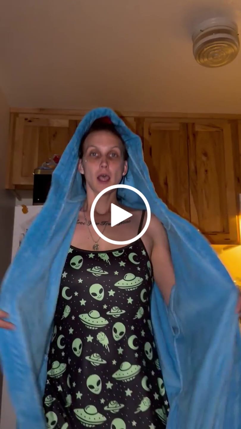 Customer video review of Sky Blue Hooded Royalty Robe With Gold Greek Key Trim