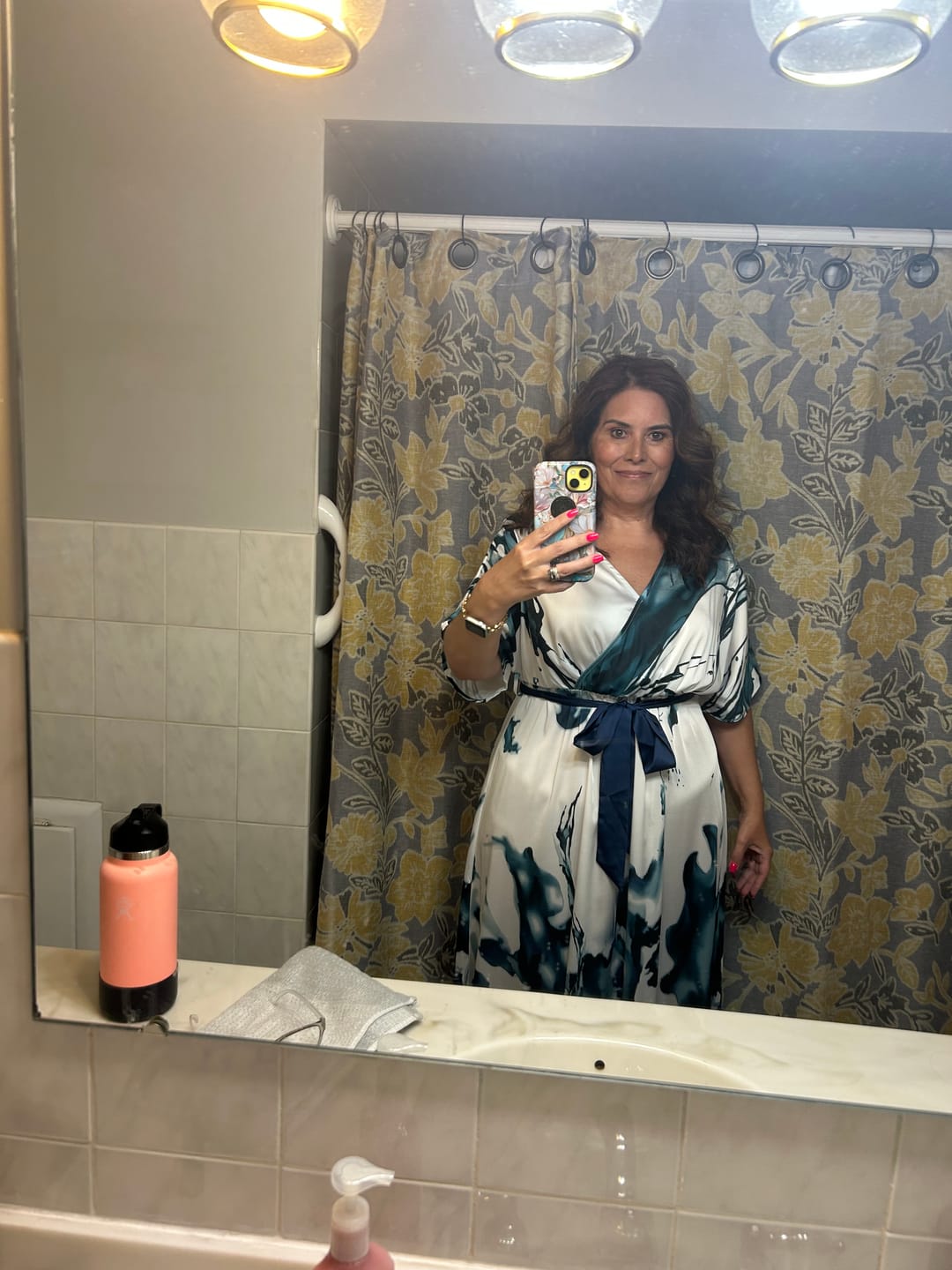 Customer photo review of Batwing Sleeves Loose Printed Tied Waist V-Neck Evening Dresses Maxi Dresses