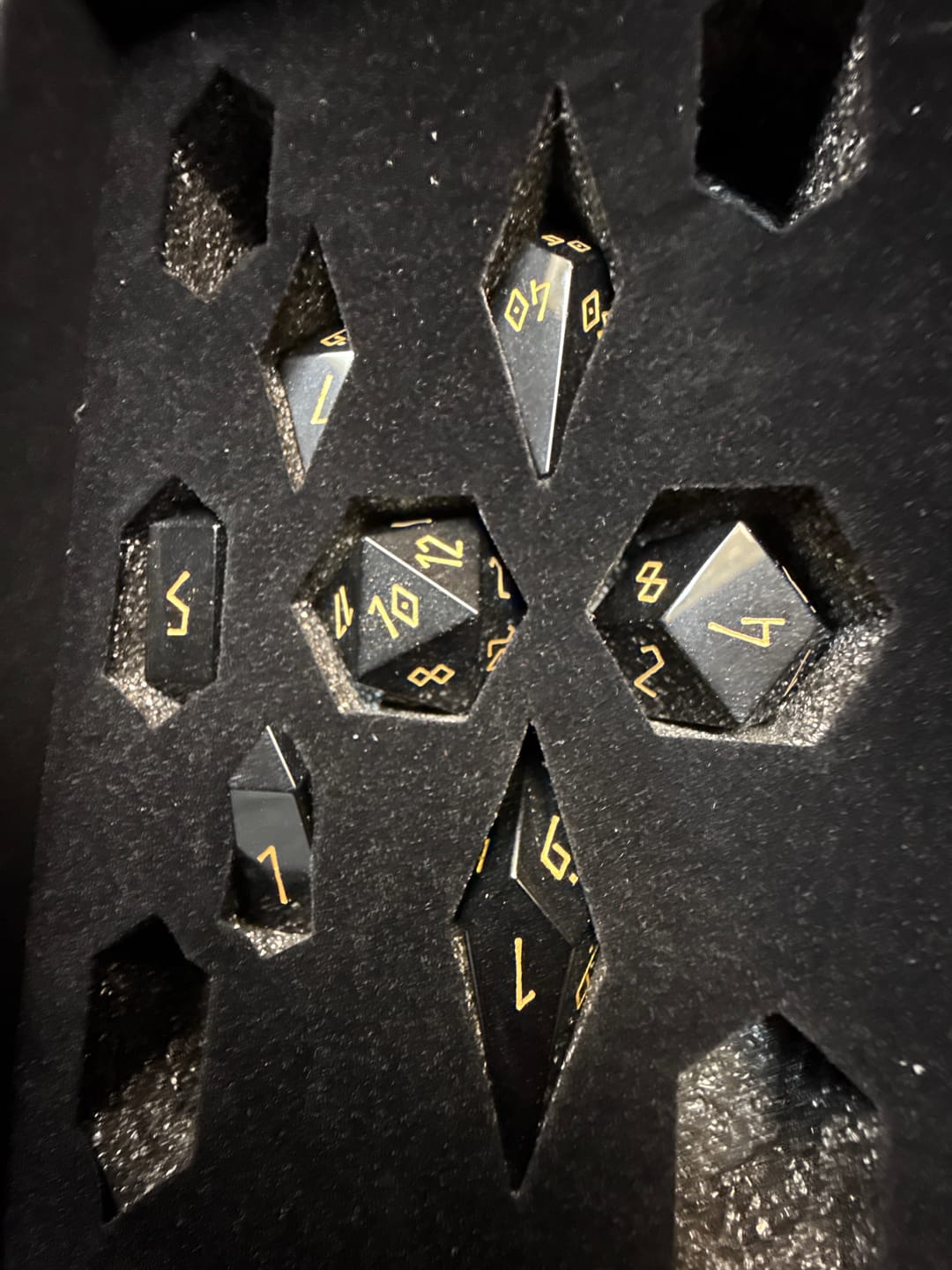 Customer photo review of URWizards D&D Obsidian Gemstone Dice Set Crystal Shape