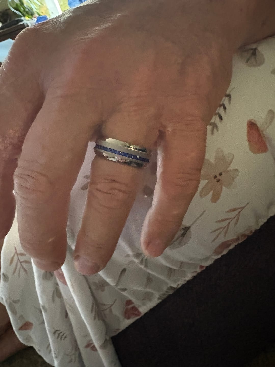 Customer photo review of 8mm - Mens Titanium Wedding Band With Blue Sapphire Titanium Ring