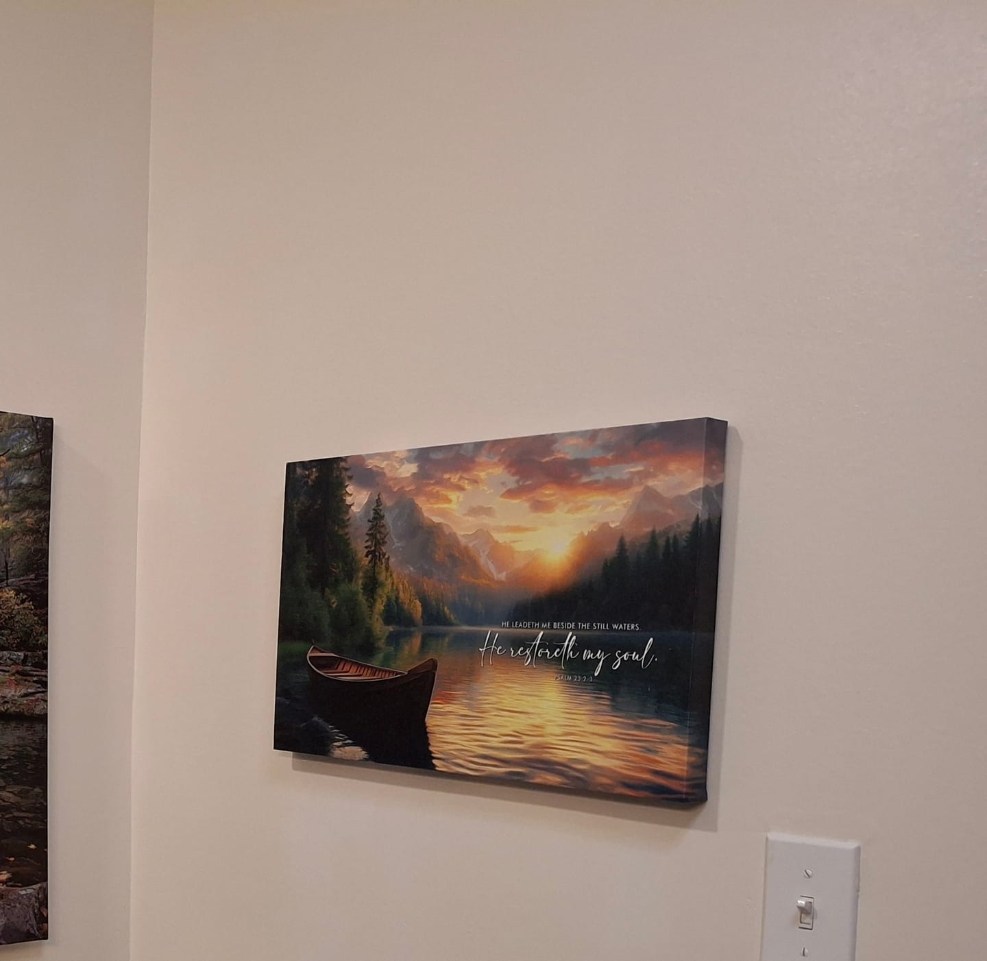 Customer photo review of He Leadeth Me Beside The Still Waters Psalm 23:2-3 Bible Verse Wall Art Canvas