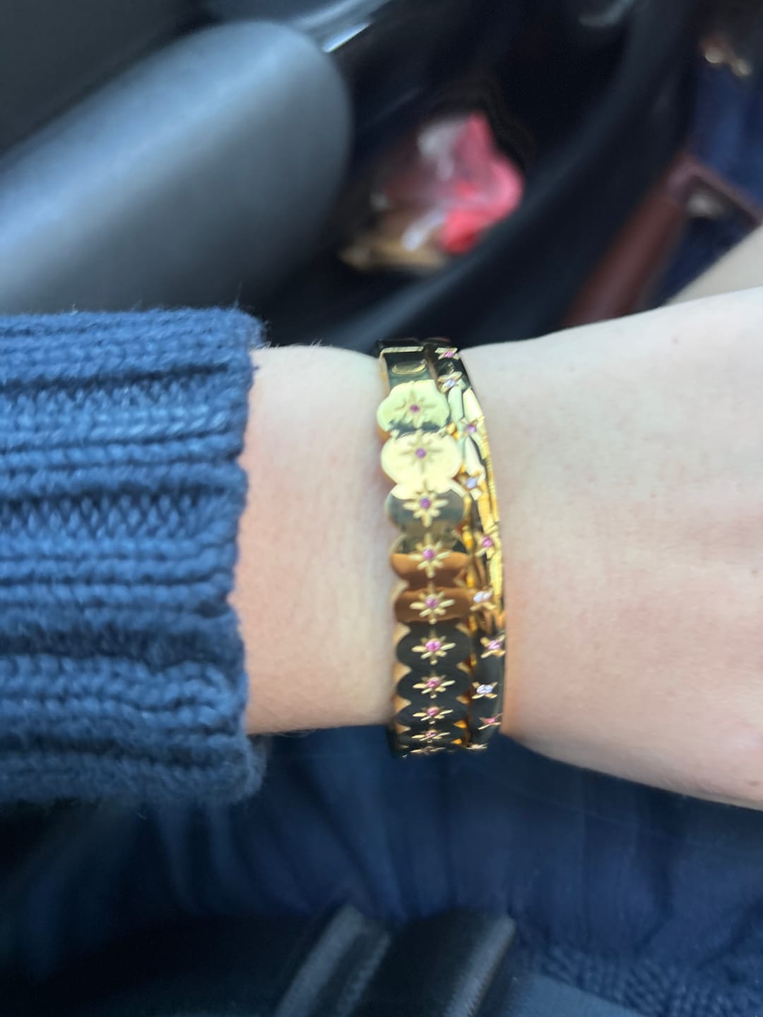 Customer photo review of Tallulah Gold Pink Scallop Star Bangle