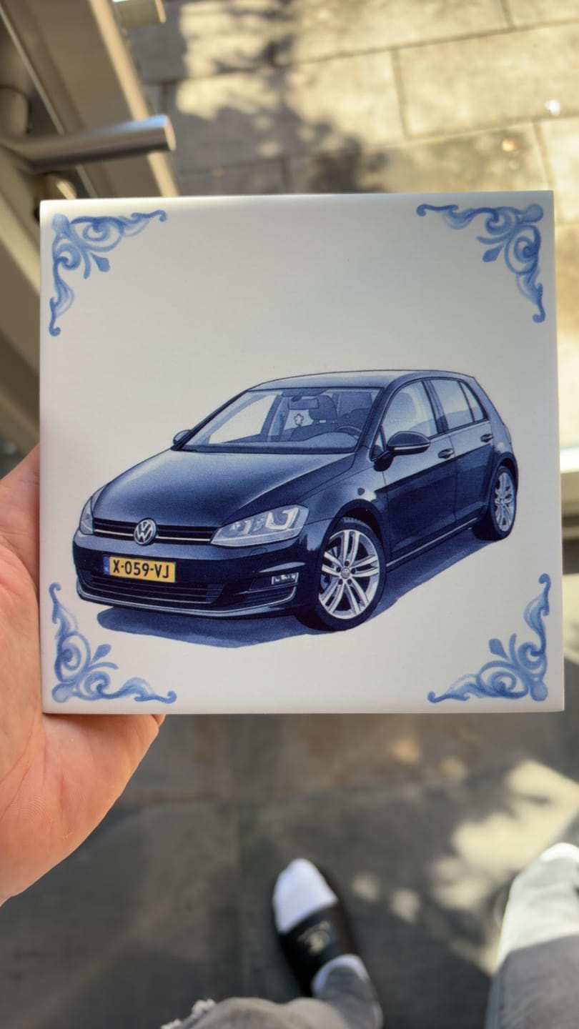 Customer photo review of Delfts Blauw tegeltje bedrukken met eigen auto