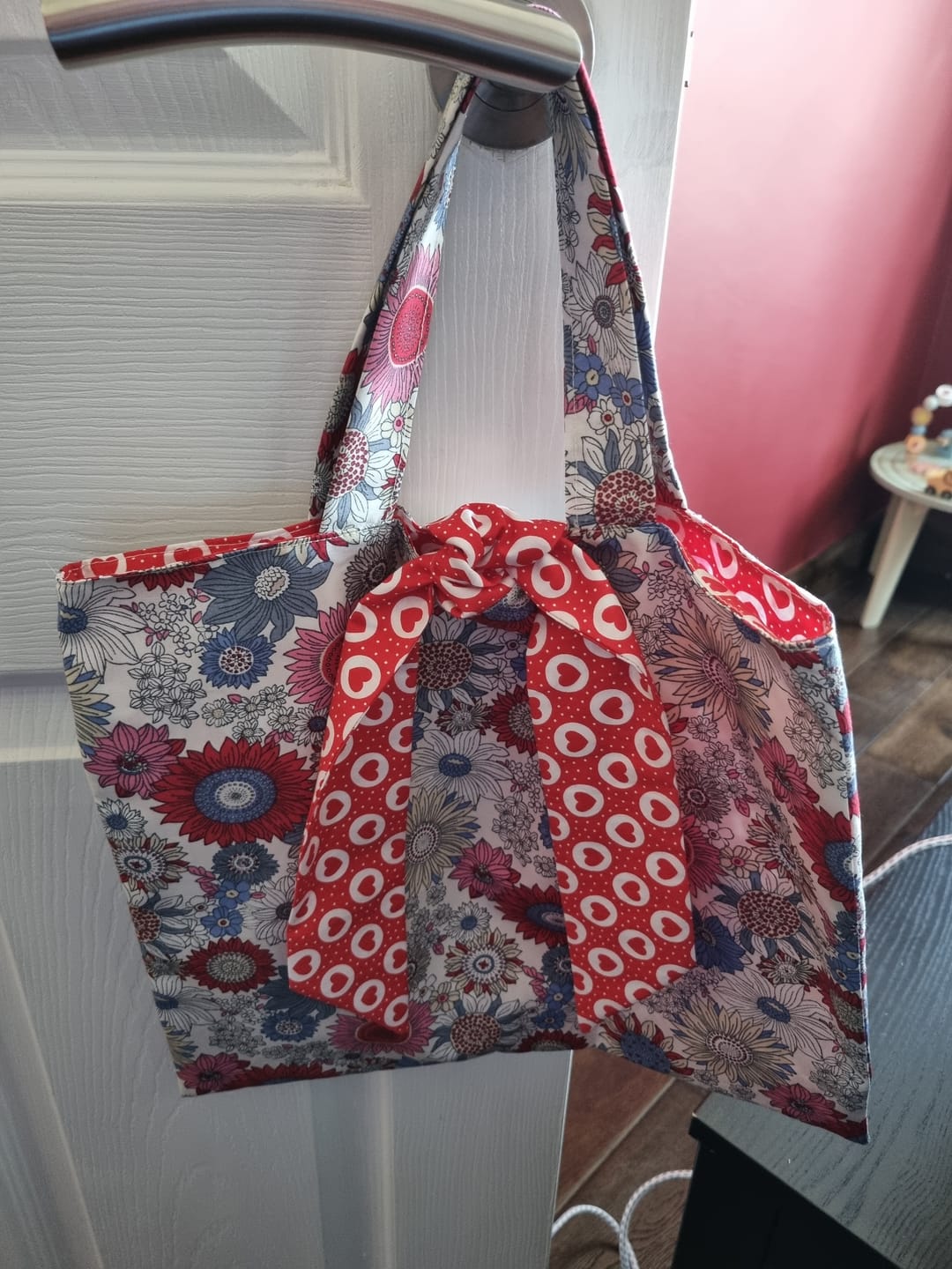 Customer photo review of Hearts and Dots Rose & Hubble Cotton Poplin Fabric