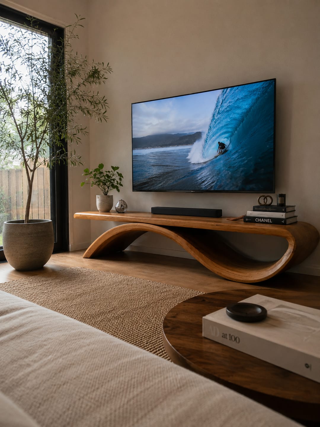 Customer photo review of Organic Curve Console Table Natural Solid Wood Entryway Oval Ring Base