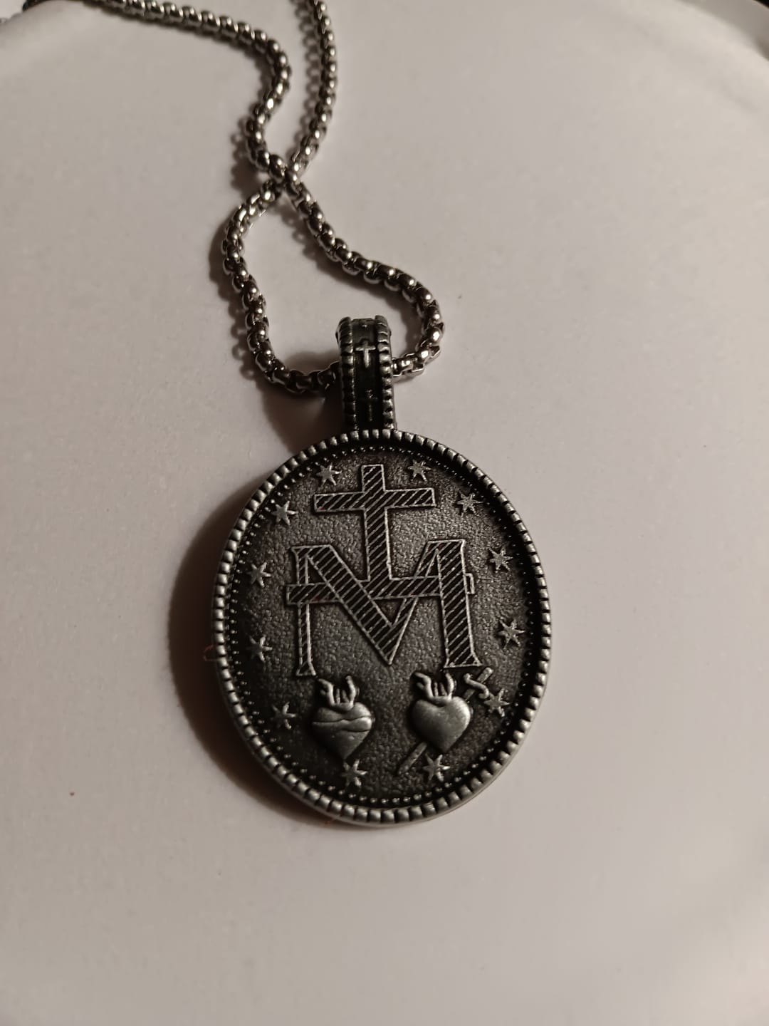 Customer photo review of Miraculous Virgin Mary Medallion Pendant Necklace
