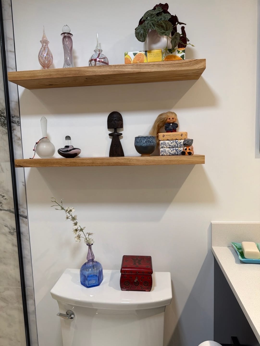 Customer photo review of Single Oak Shelf with Sharp Edge