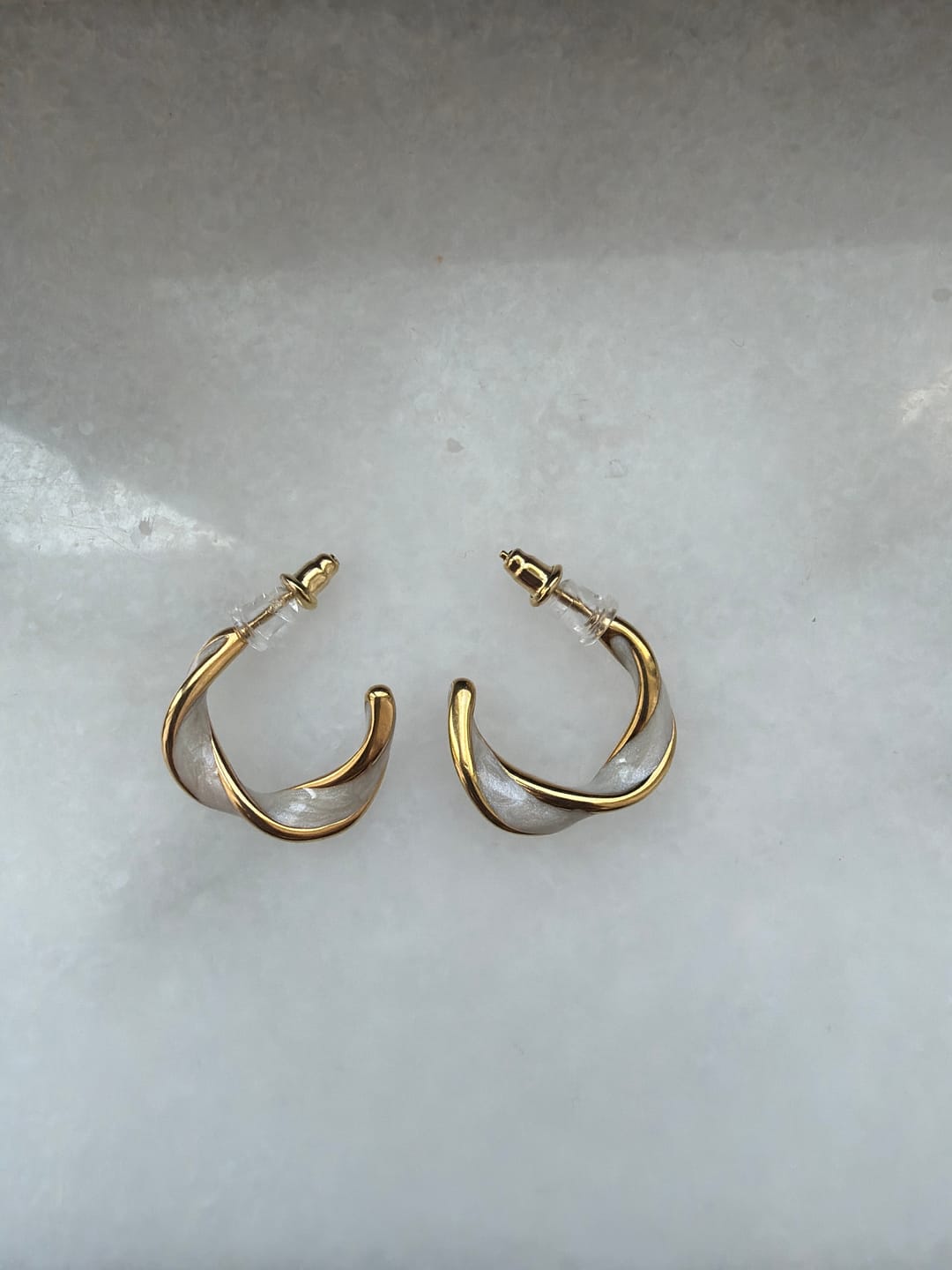 Customer photo review of Mother of Pearl Twist Hoop Earrings