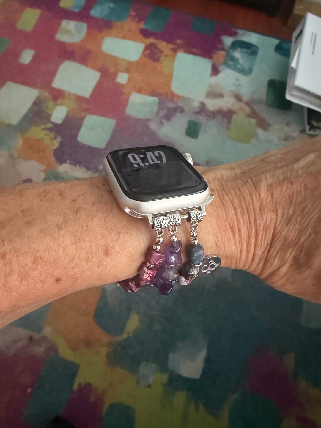Customer photo review of Royal Amethyst Stretch Apple Watch Strap