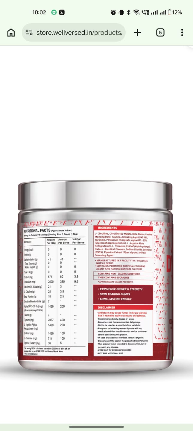 Customer photo review of Dynamite Pre-Workout Caffeine Free (195g, 15 Servs) | Aam Panna