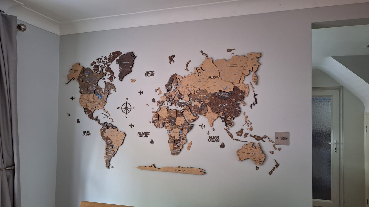 Customer photo review of Wood World Map - Dark Walnut