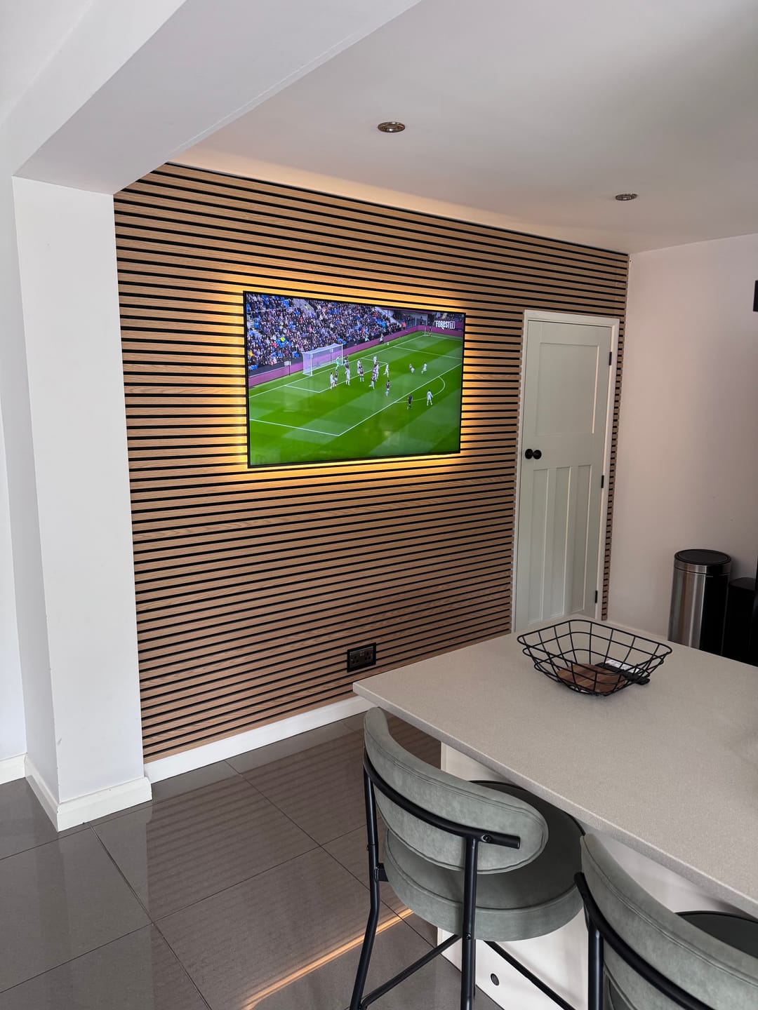 Customer photo review of SlatWall Acoustic Honey Oak Slatted Wall Panel