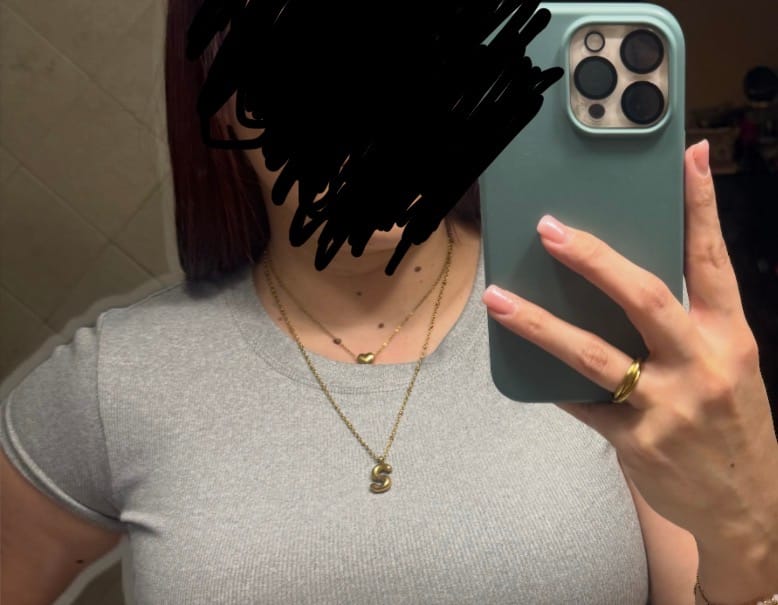 Customer photo review of Bubble Letter Initial Necklace (Bundle)