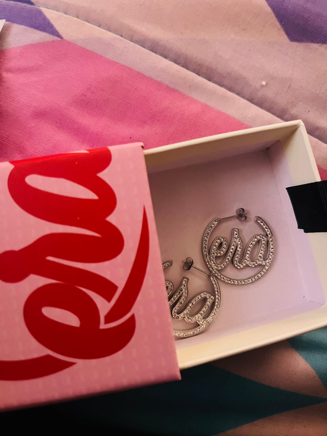 Customer photo review of Silver Luxe Mini Logo Hoops