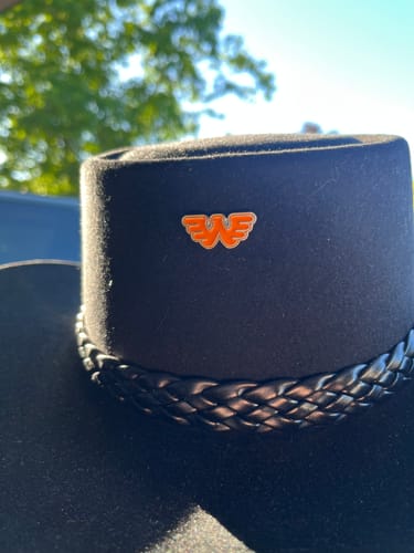 Customer photo review of Waylon Jennings Orange Flying W Pin