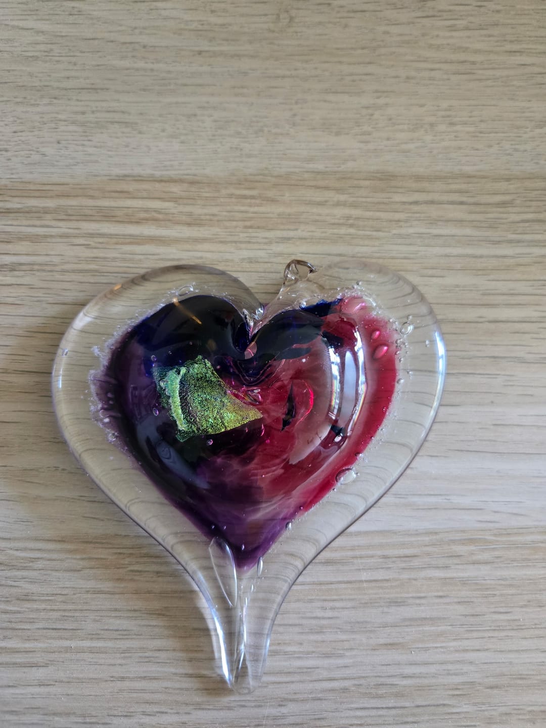 Customer photo review of Dichroic Heart Suncatcher with Infused Cremains