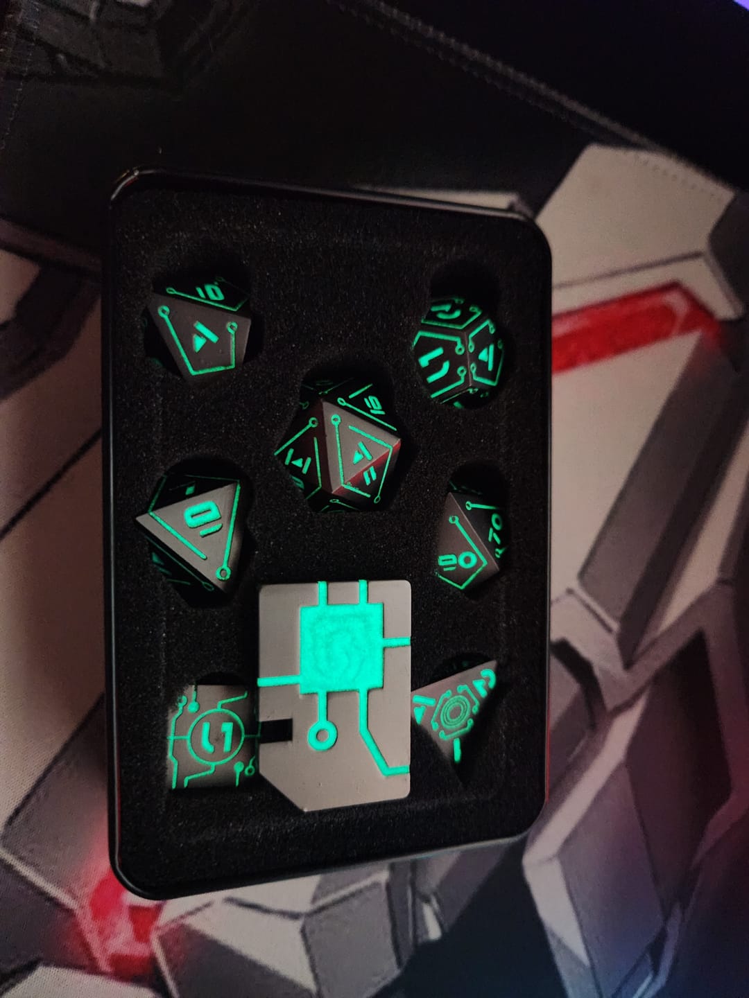 Customer photo review of Cyberlink - Neon Blue/Green Dice Set
