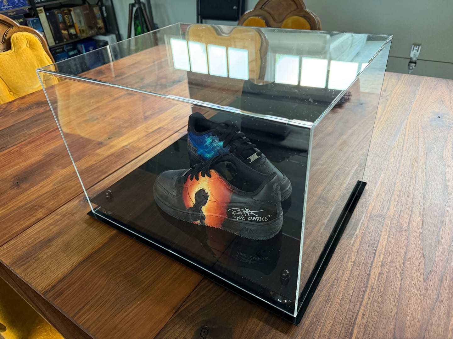 Customer photo review of Acrylic Extra Large Shoe Display Case for Basketball Shoe, Hightop, Soccer & Football Cleats with Mirror -18 x 14 x 12 (A014/V60)