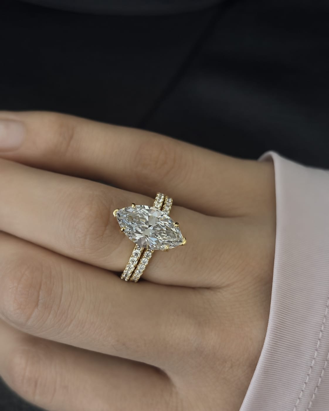 Customer photo review of S925 4.0Ct Marquise Cut Wedding Ring Set Travel Ring With Classic Wedding Band For Women
