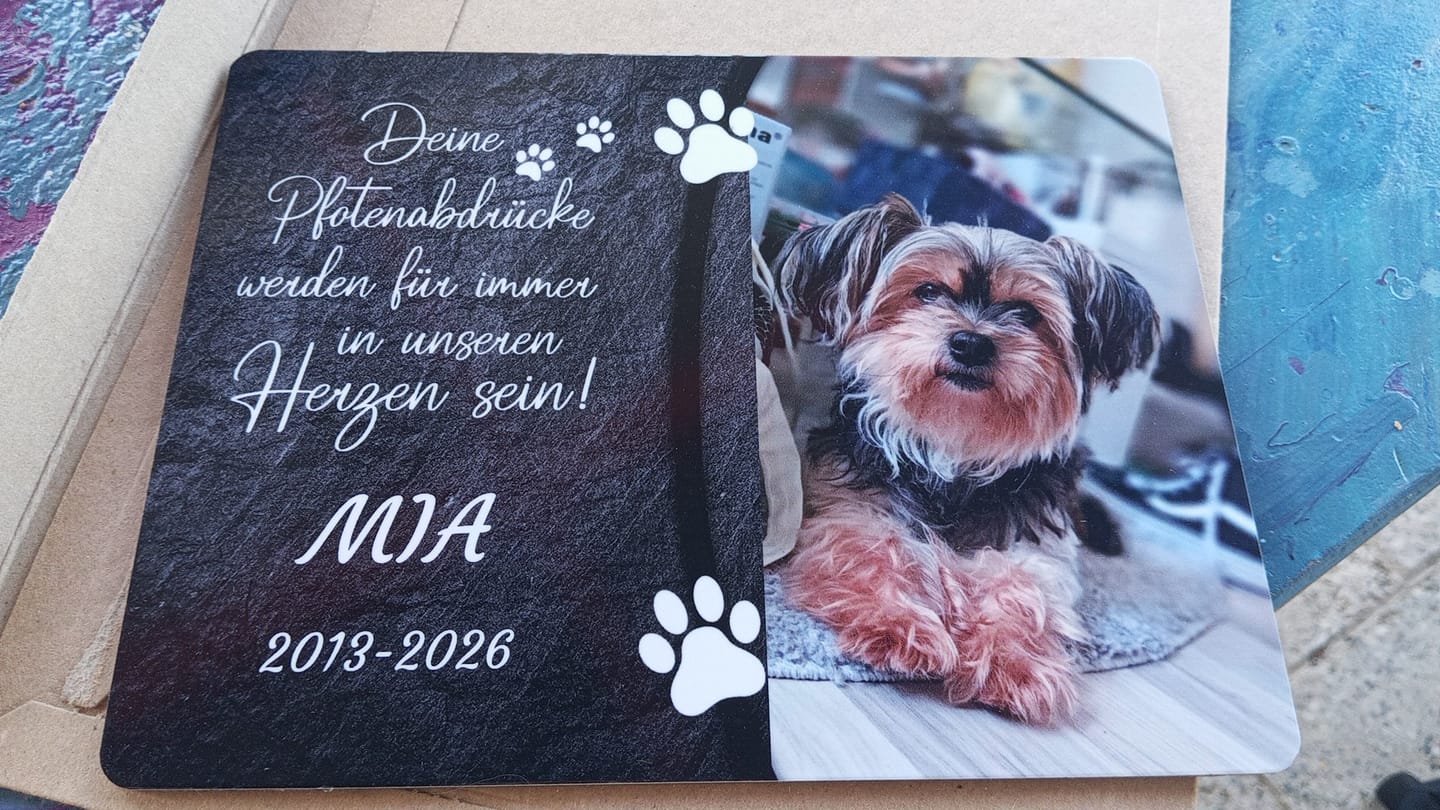 Customer photo review of Hunde Gedenktafel mit Foto & Spruch (UV- & Wetterfest)