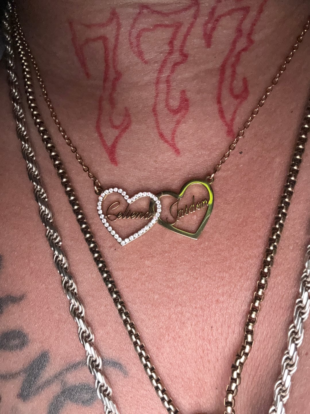 Customer photo review of Iced Heart Double Name Necklace