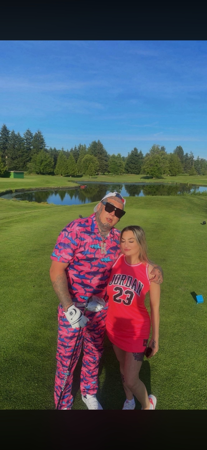 Men's Golf Set Polo+Pants  Electric Sharks Pink polo golf outfit inspiration from Golf Gentry