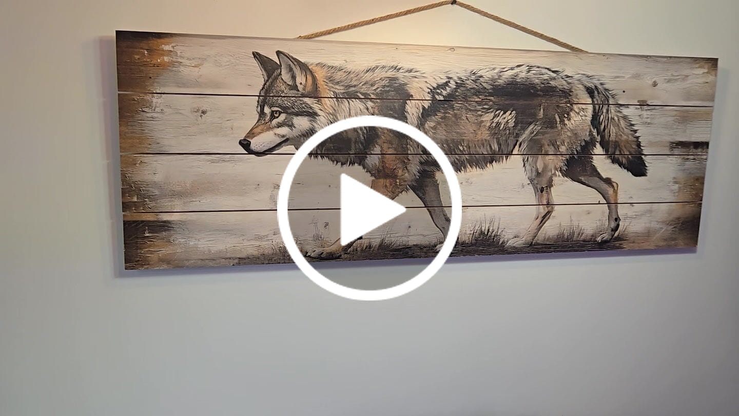 Customer video review of Wolf Long Horizontal Real Wood Wall Art For Cabin Decor