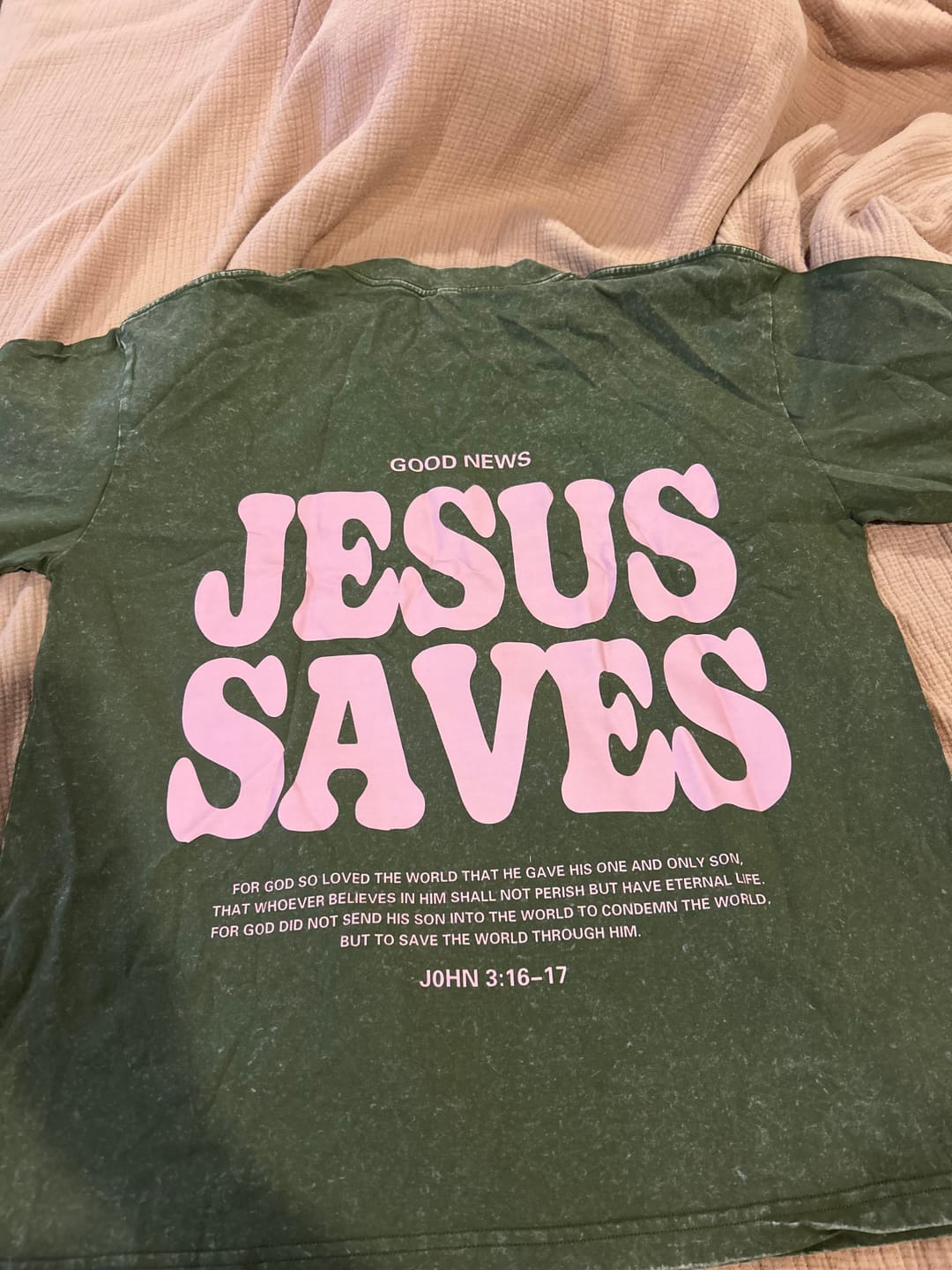 Customer photo review of Christianartworkshop Jesus Saves Unisex Washed T-Shirt
