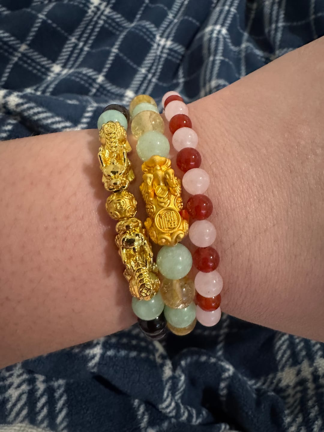 Customer photo review of Rose Quartz and Carnelian Crystal Beaded Bracelet With Real Gold - Reconciliation