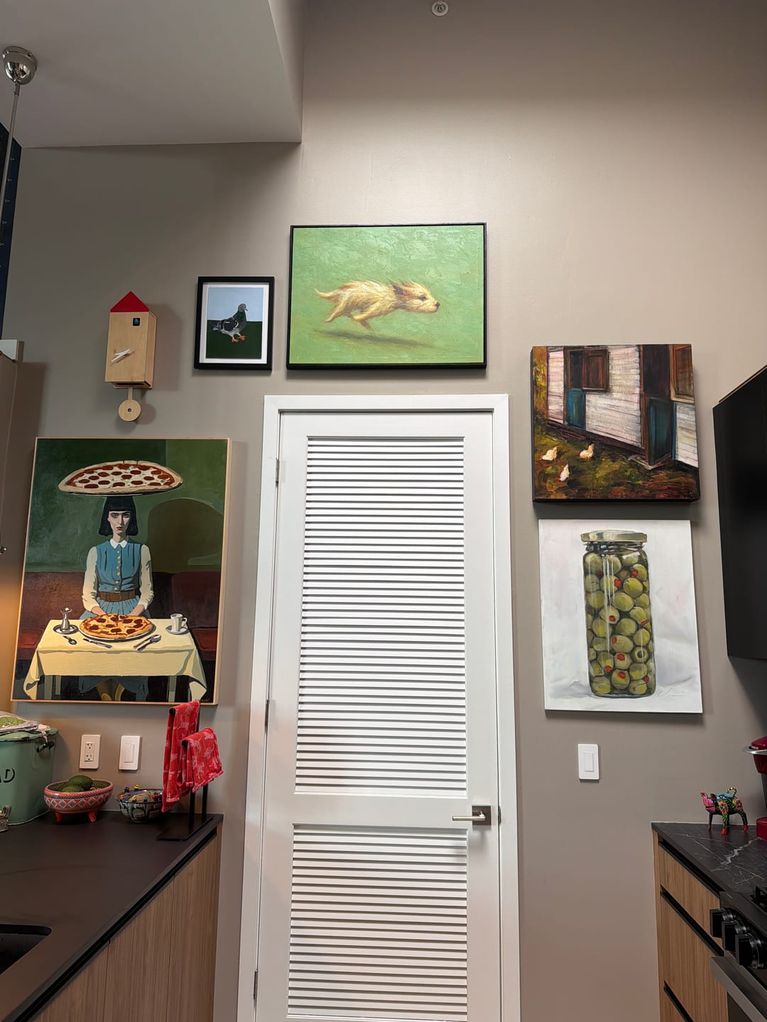 Customer photo review of Free Spirit Run – Sage Green Minimalist Impasto Dog Oil Painting | Modern Cozy Pet Theme Hallway Art