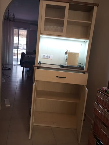 Customer photo review of Μπουφές με φωτισμό Ντουλάπι Βοηθητικό Ράφι Κουζίνας με Συρόμενες πόρτες και συρτάρια 39,7 x 80,4 x 180,3 εκ. Παλαιωμένο Λευκό BB-K363W22