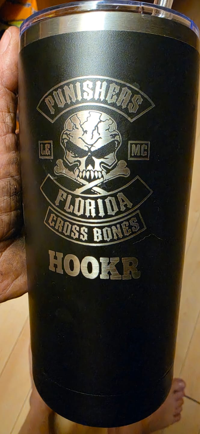 Customer photo review of $5 Sample - Custom 20 oz Tumbler with your Business Logo Engraved - Great Test Before Bulk Volume Order!