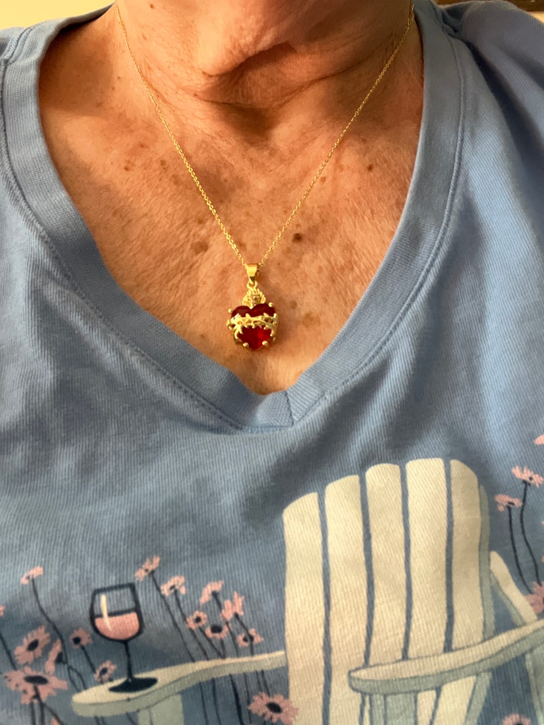 Customer photo review of Modern Style Crafted Red Gemstones Sacred Heart of Jesus Pendant Necklace