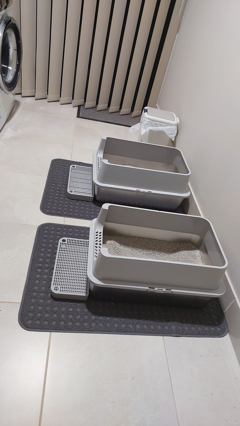 Customer photo review of Stainless Steel Cat Litter Box Large Semi-Enclosed Easy Cleaning Pet Toilet