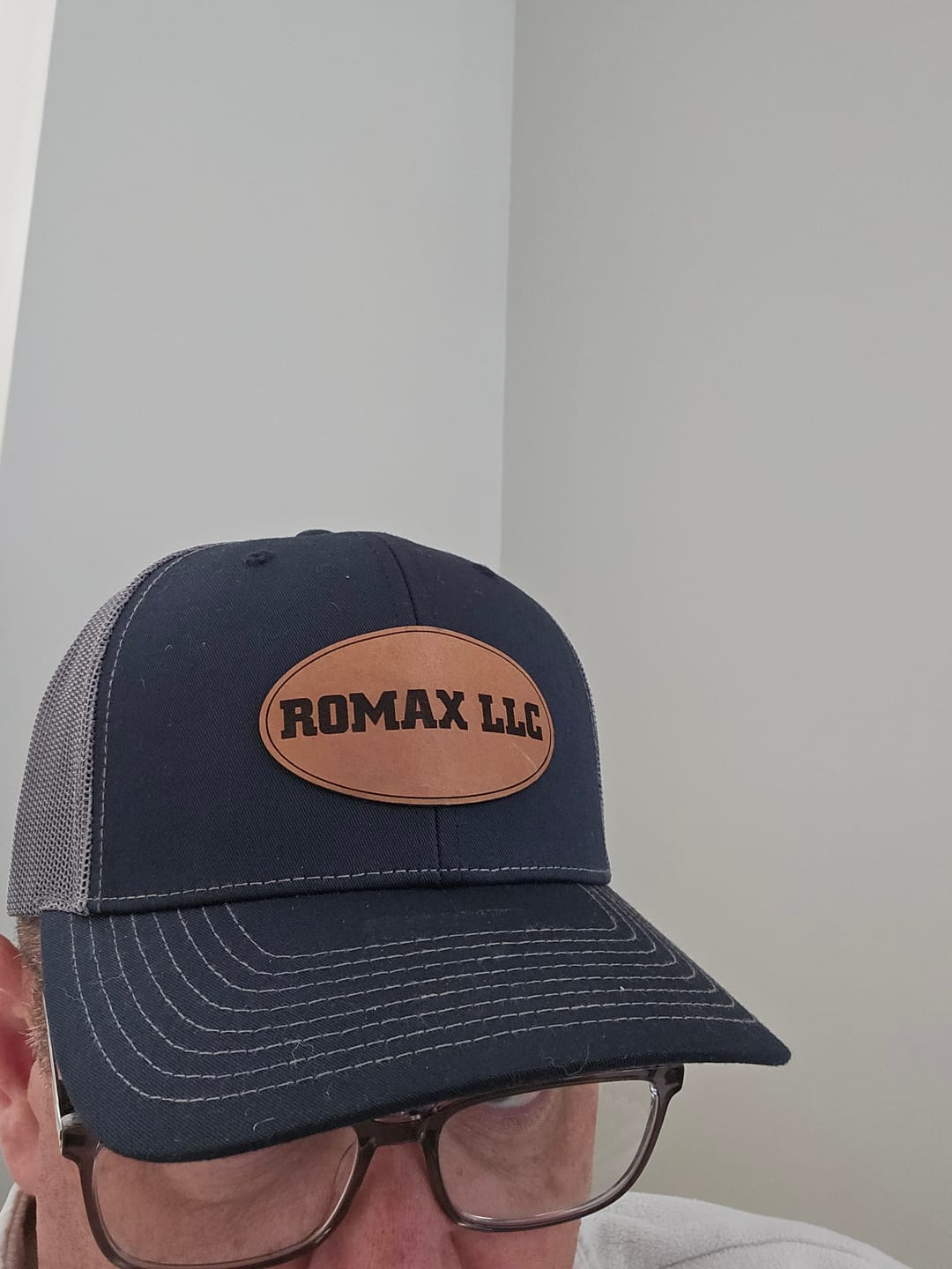 Customer photo review of Custom Leather Patch Trucker Hat - Richardson 112