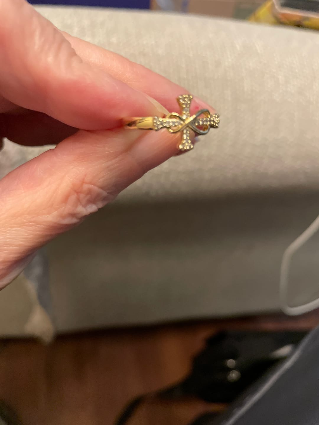 Customer photo review of Christianartworkshop Golden/Silver Mobius Cross Ring: Carry His Grace in Daily Wear