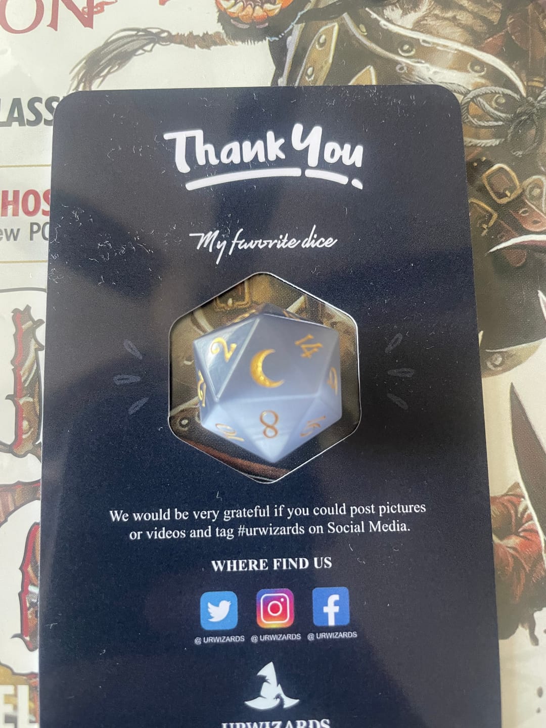 Customer photo review of URWizards D&D Grey Cat's Eye Engraved Dice Set Moon Style